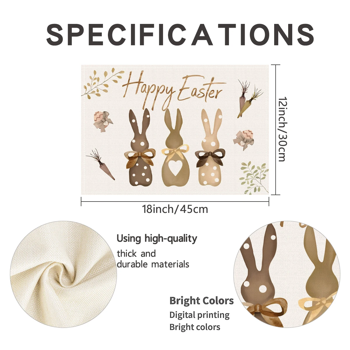 1/4/6pcs Easter table placemats with cute bunny and Easter egg patterns, holiday decoration desktop home party supplies,