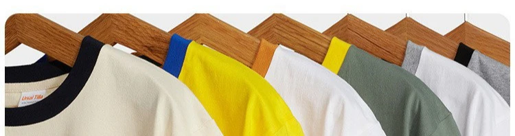 230G Schweres Baumwoll-T-Shirt für Herren mit Kontrastfarben, Kurzarm-Shirt mit Spleißdesign, Jugend-Unterhemd, Oberteil – Detail 8