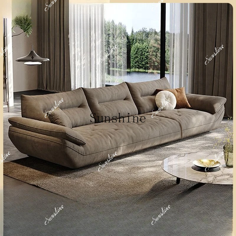 Cream Wind Minimalist Famous Brand Technology Cloth Sofa Straight Row Three-person Light Luxury Wabi Sabi