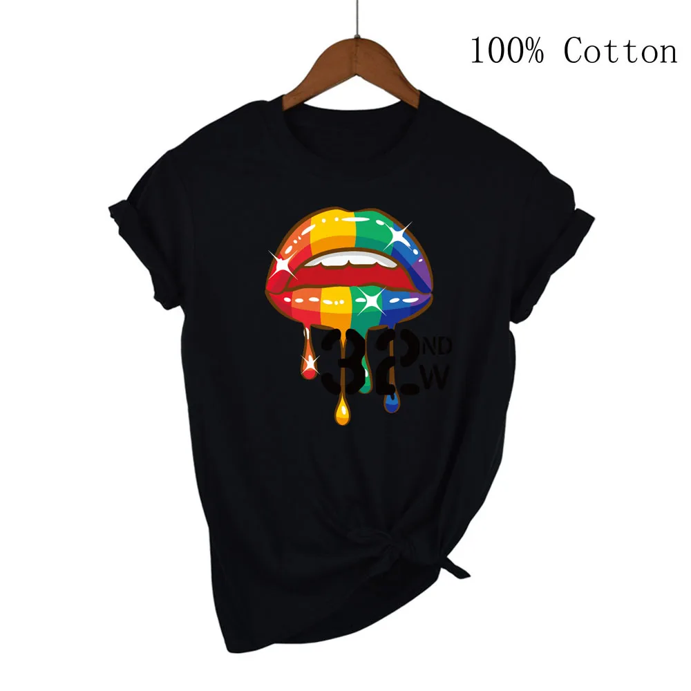 Rainbow Lipstick Lips Luxury Makeup T Shirt Women Butterfly Black Tshirt Summer Fashion Female T-Shirt Tumblr Tops Tee