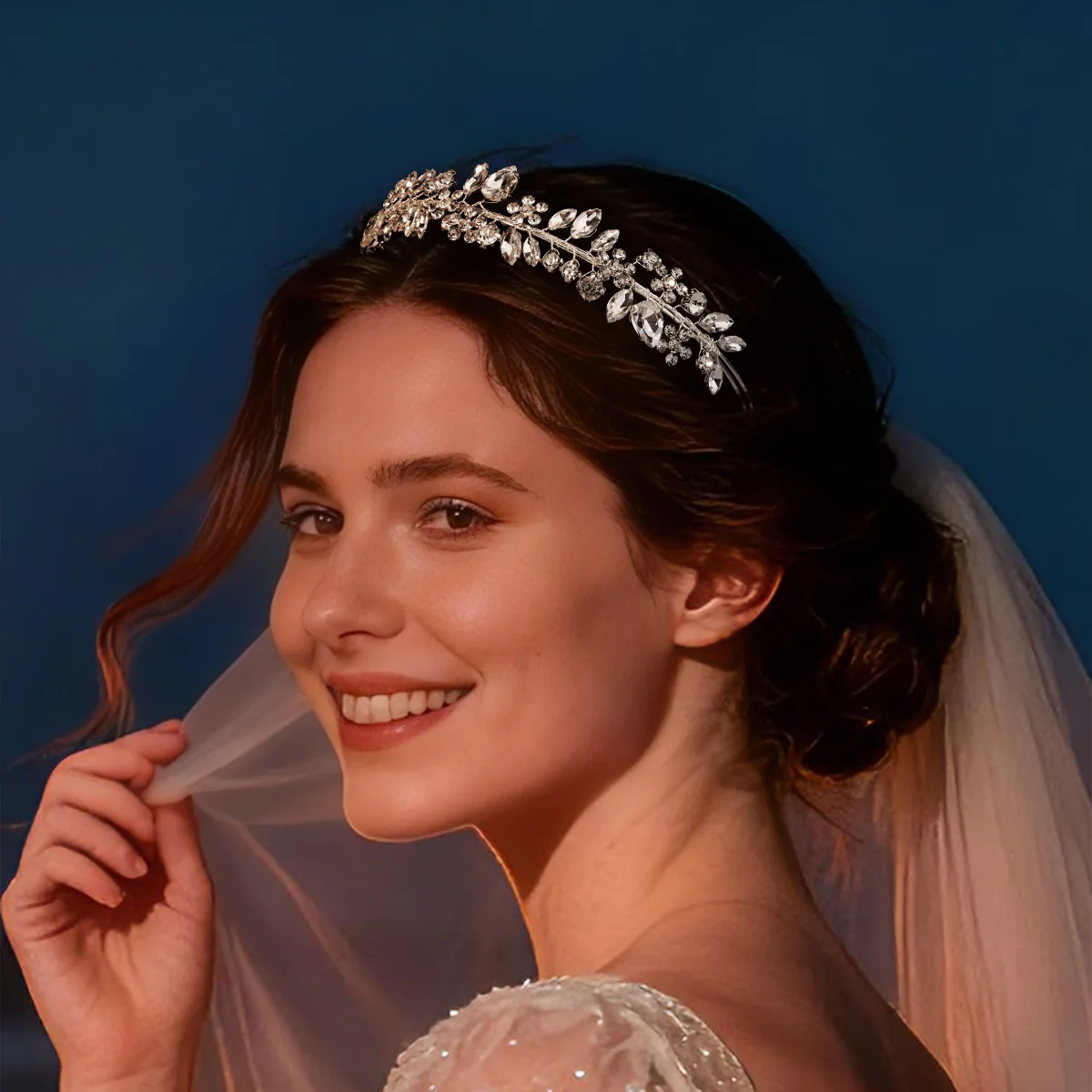 Elegant Crystal Bridal Headpiece Rhinestone Floral Silver Wedding Headband Crown Hair Accessories For Women Bride Party Prom New