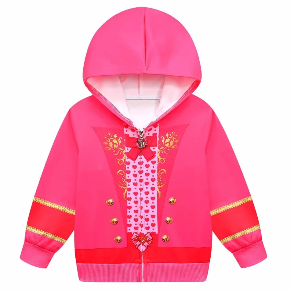 Girls Hot Pink Hooded Zip Up Jacket Kids Royal Court Print Cosplay Hoodie Long Sleeve Party Costume Outerwear Child Jacket TSJ45