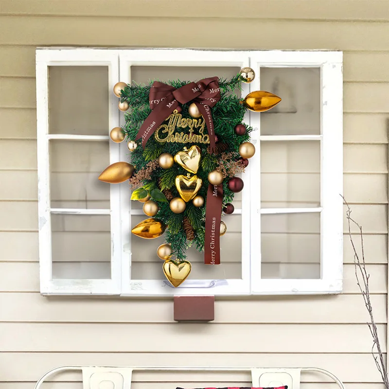 Christmas Decorations Golden Upside Down Tree Door Hanger Wreath Garden Decoration Hotel Mall Window Hangings Xmas Home Decor