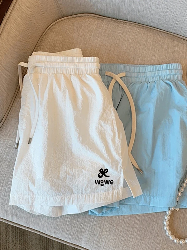 Candy Colored High Waist Wide Leg Short Pants Women's Spring Summer Loose Slimming Design Letter Print Casual Quick Dry Trendy