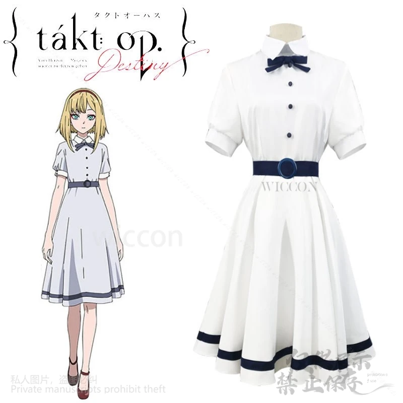 أنيمي Takt op.Destiny Cos Unmei Cosette زي Kawaii لطيف فستان أبيض أحمر عقال شعر مستعار مجموعة للفتيات امرأة كوميدية مخصصة