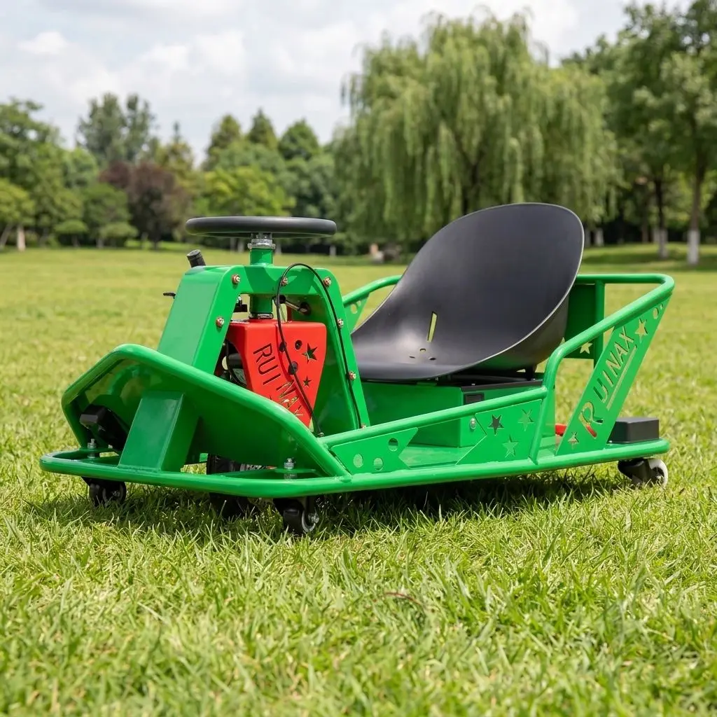 Green Electric Drift Go Kart 25KM/H Top Speed 360 Degree Swivel Drift Wheels Outdoor Amusement Park Electric Drift Kart