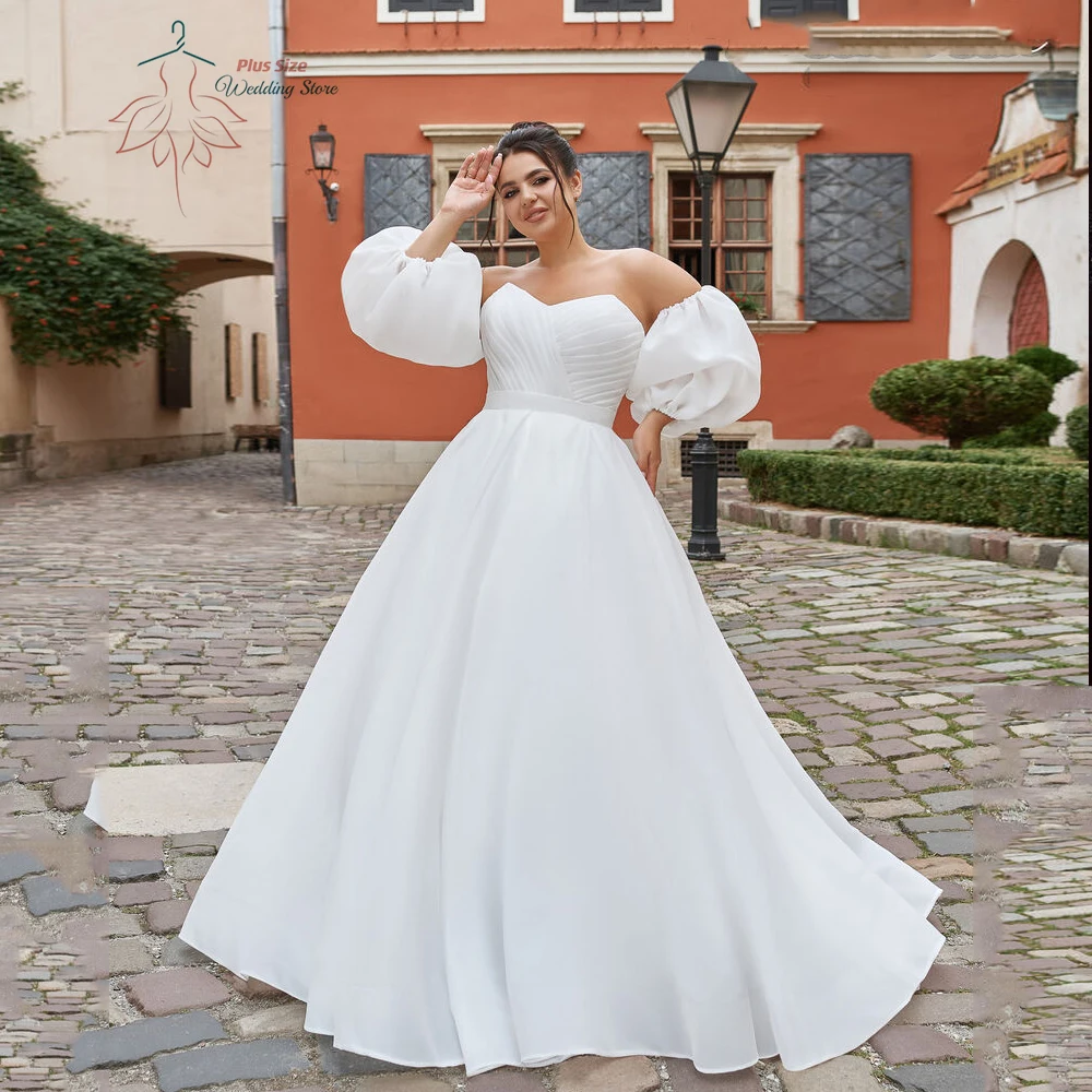 

Simple Wedding Dresses Plus Size Sweetheart Neck Puff Sleeves Bride Gowns Pleat Floor Length A-Line Satin Vestidos De Novia 2024