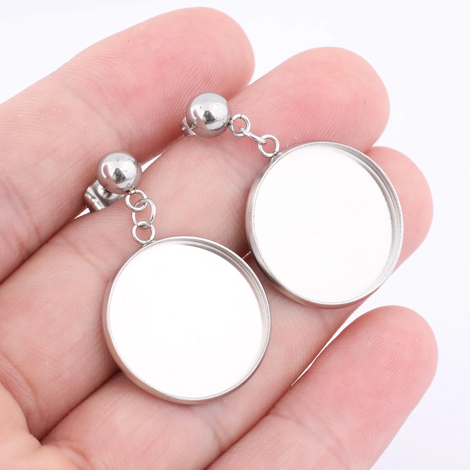 

10pcs Stainless Steel Fit 20mm Cabochon Earring Base Blanks Diy Post Earring Findings For Jewelry Making Supplies