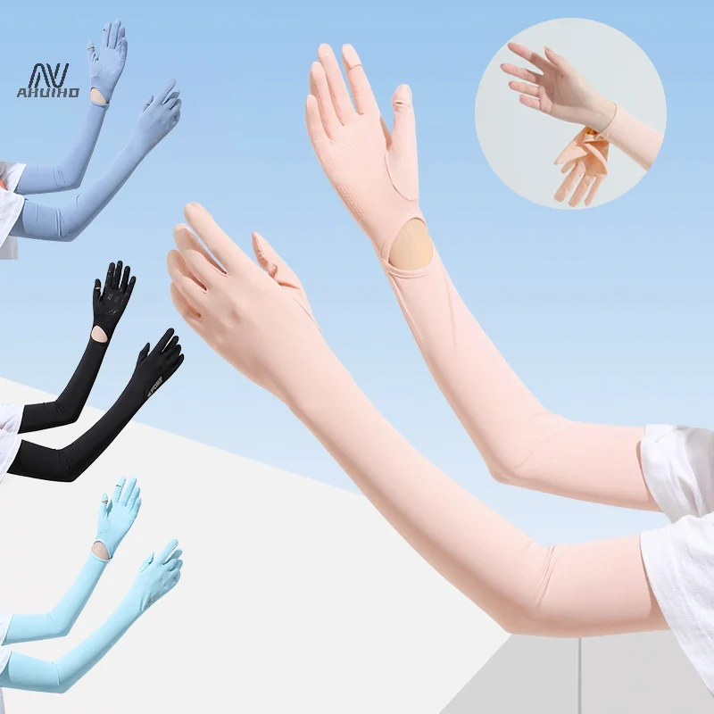 1 pair Sunscreen Female Anti-Ultraviolet Summer Cycling Arm Protector All-In-One Driving Ice Silk Sleeve Cover