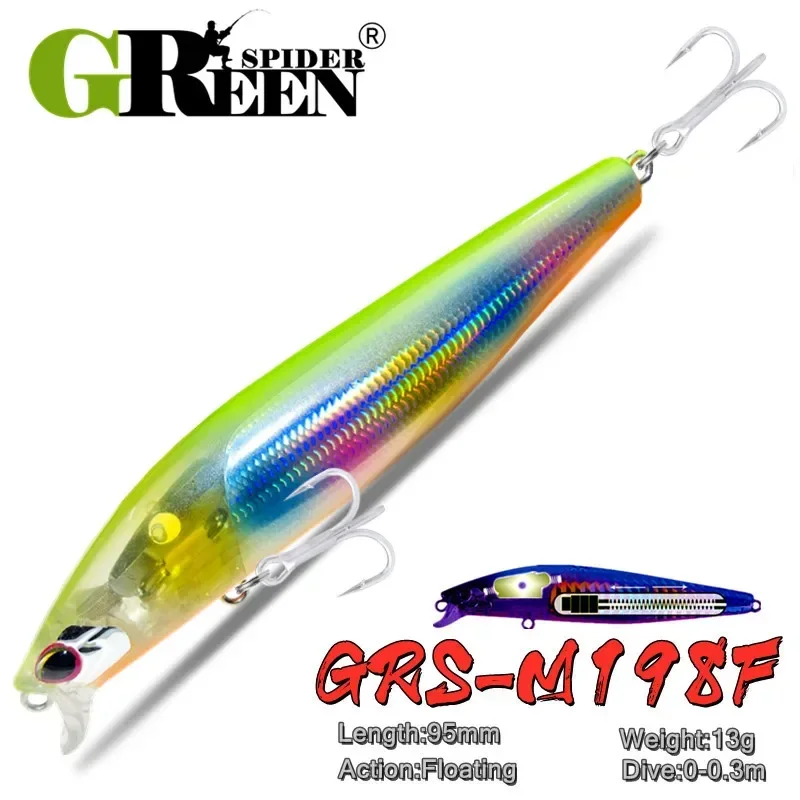 Greens pider 95mm 13g Long Casting schwimmende Elritze Köder Angeln Köder Flash Flake Wobbler See barsch Hecht Kurbel köder