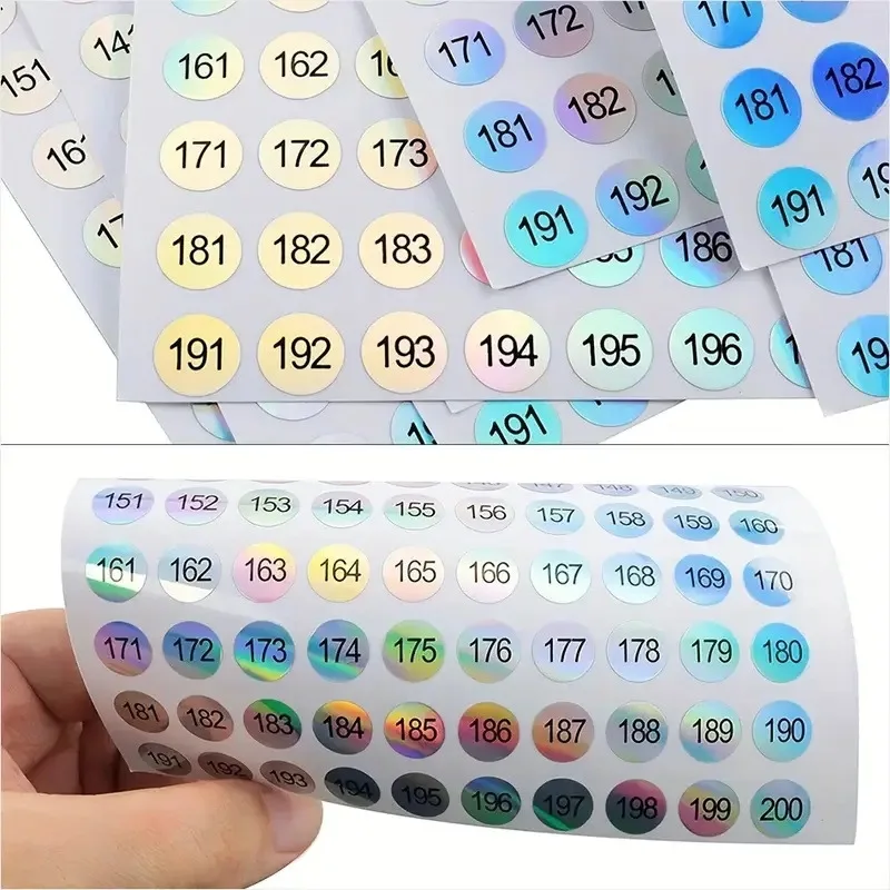 Number 1 To 1000 Digital Color Laser Sticker Serial Number Round Reflective Label Sticker Mark Number Party Sticker Wholesale