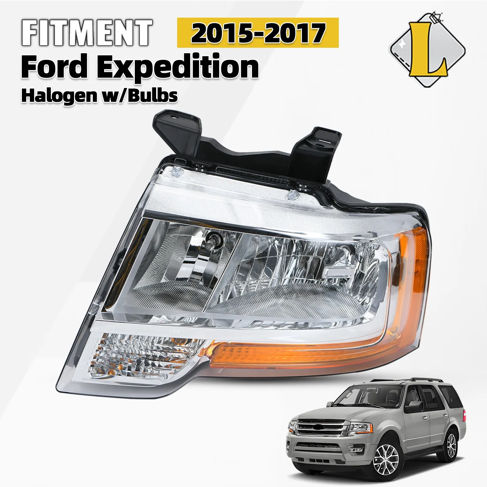 

Фара галогенная с отражателем для Ford Expedition 2015-2017, левая, со стороны водителя, с лампами