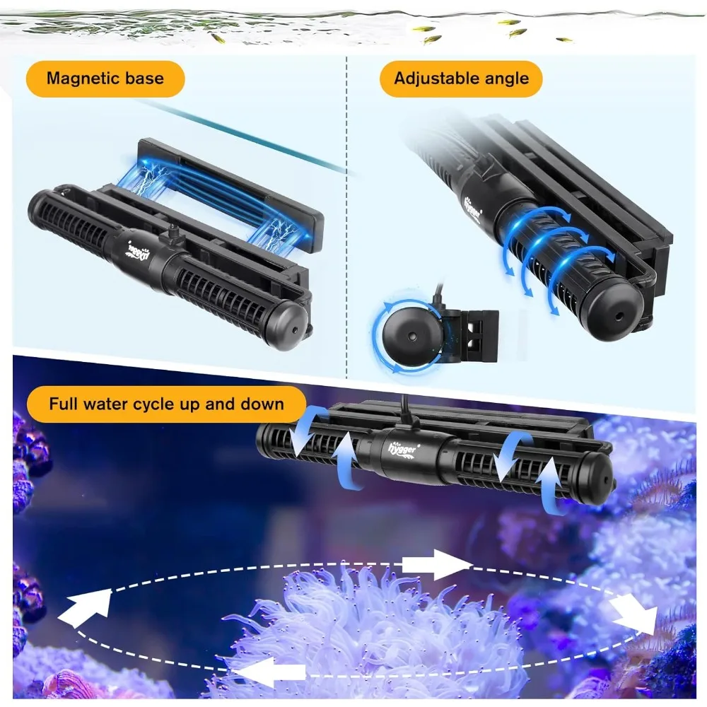 Aquarium Wave Maker, Adjustable Cross Flow Pump with LED Display Controller, Magnetic DC 24V Aquarium Powerhead for Freshwater