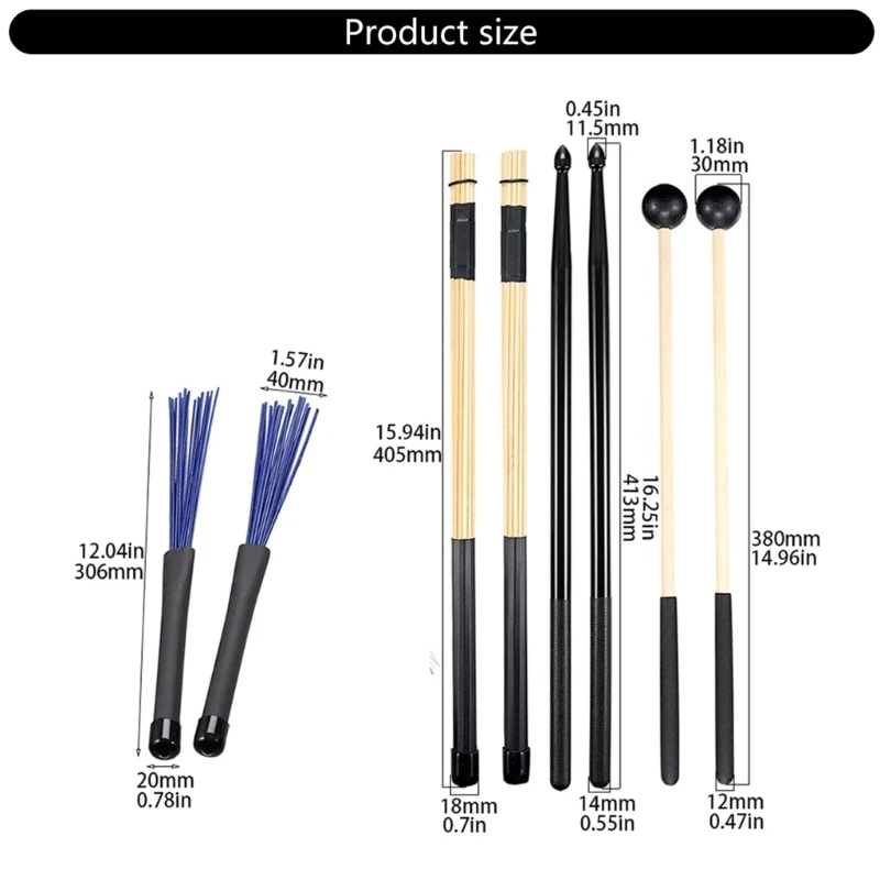 Oxford Waterproof Drumstick Carrying Bag with Drum Brushes Mallets Set 4XBB
