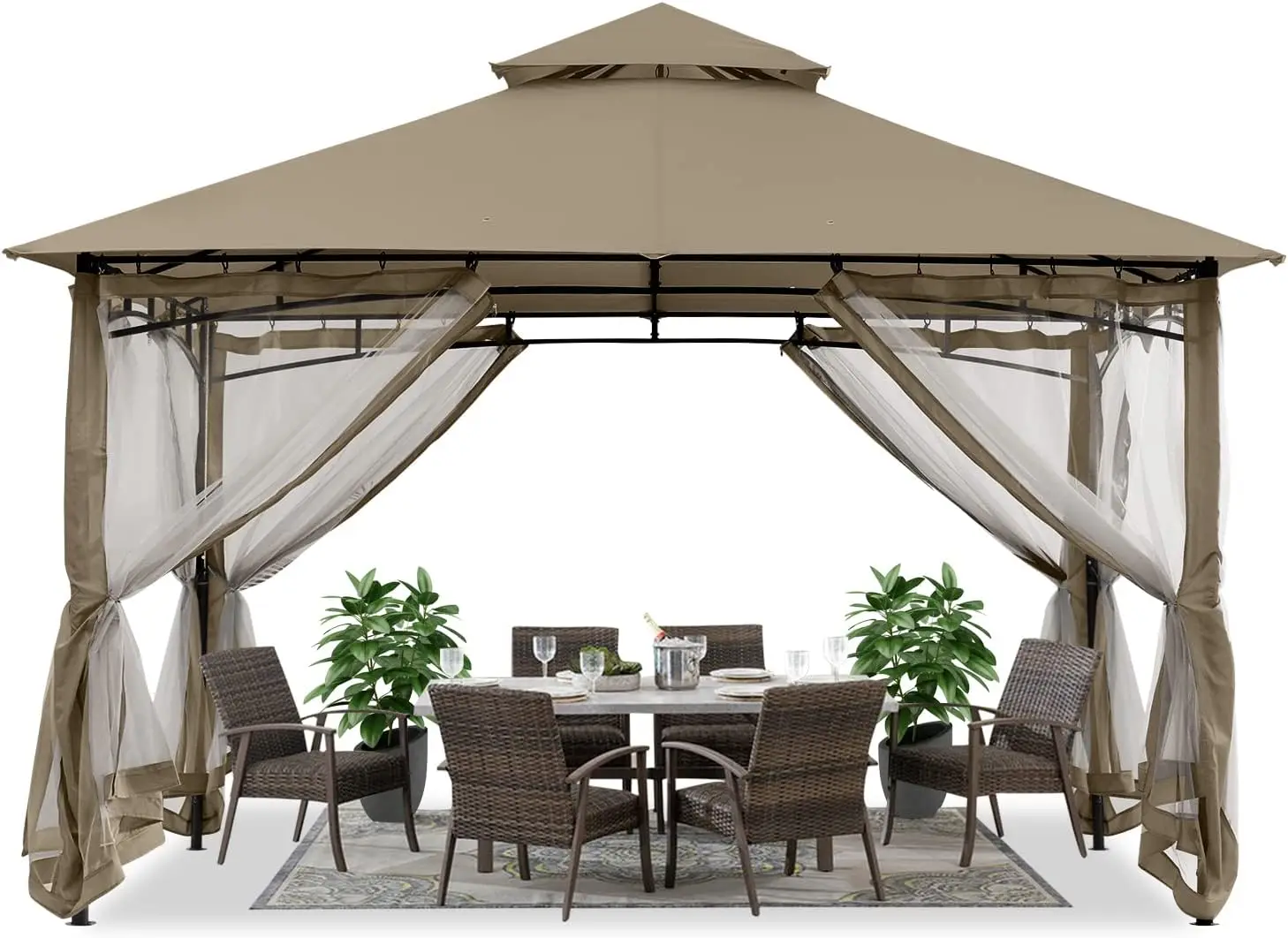 

Gazebos for Patios 10x12 - Outdoor Steel Frame Gazebo with Mosquito Netting for Lawn Backyard Garden Deck (Khaki)