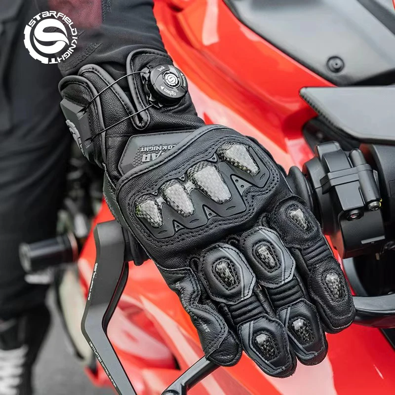 Star Field Knight Motorcycle Gloves Carbon Fiber Riding Protection Equipment Summer Breathable Real Goat Leather Knob Adjustment