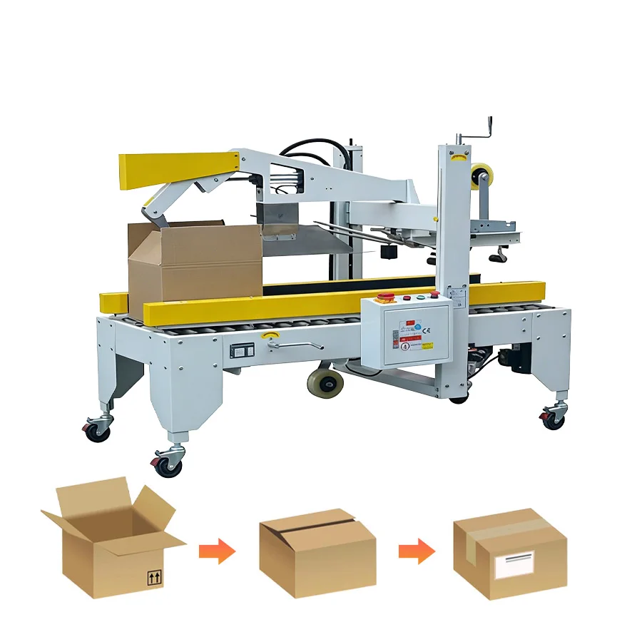 Automatic Folding Carton Sealing Machine, Auto Fold & Tape Seal, Top Bottom Sealing in One Step