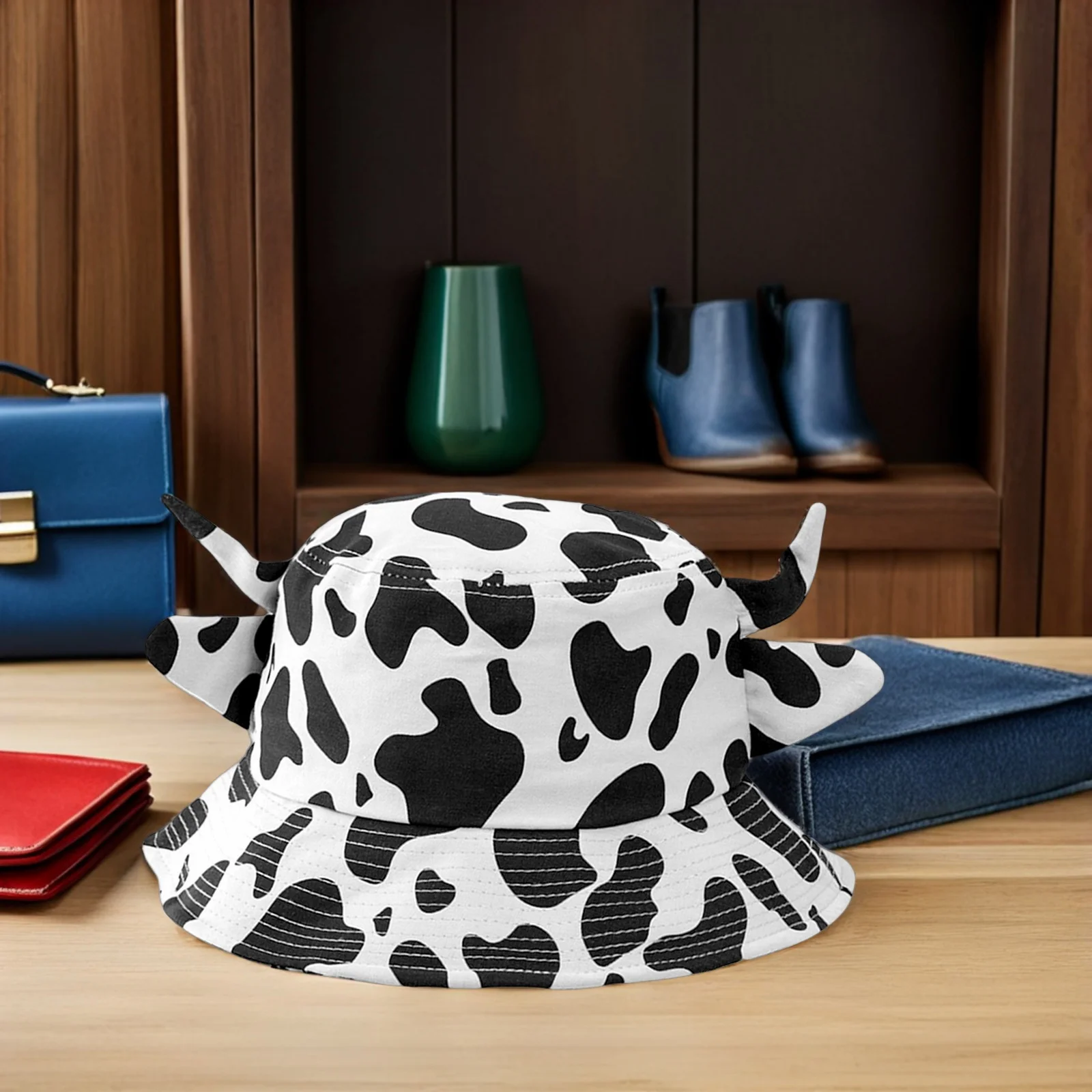 1 قطعة البقرة يطبع القطن قبعة بحافة صياد قبعة الصيف الشاطئ ظلة المضادة للأشعة فوق البنفسجية خفيفة الوزن مريحة هدية صياد قبعة
