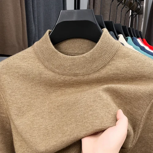 Imagen 2 del producto Suéter de punto de medio cuello alto, sudaderas con cuello simulado de otoño/invierno, jerséis de Color sólido, ropa informal de marca para hombre