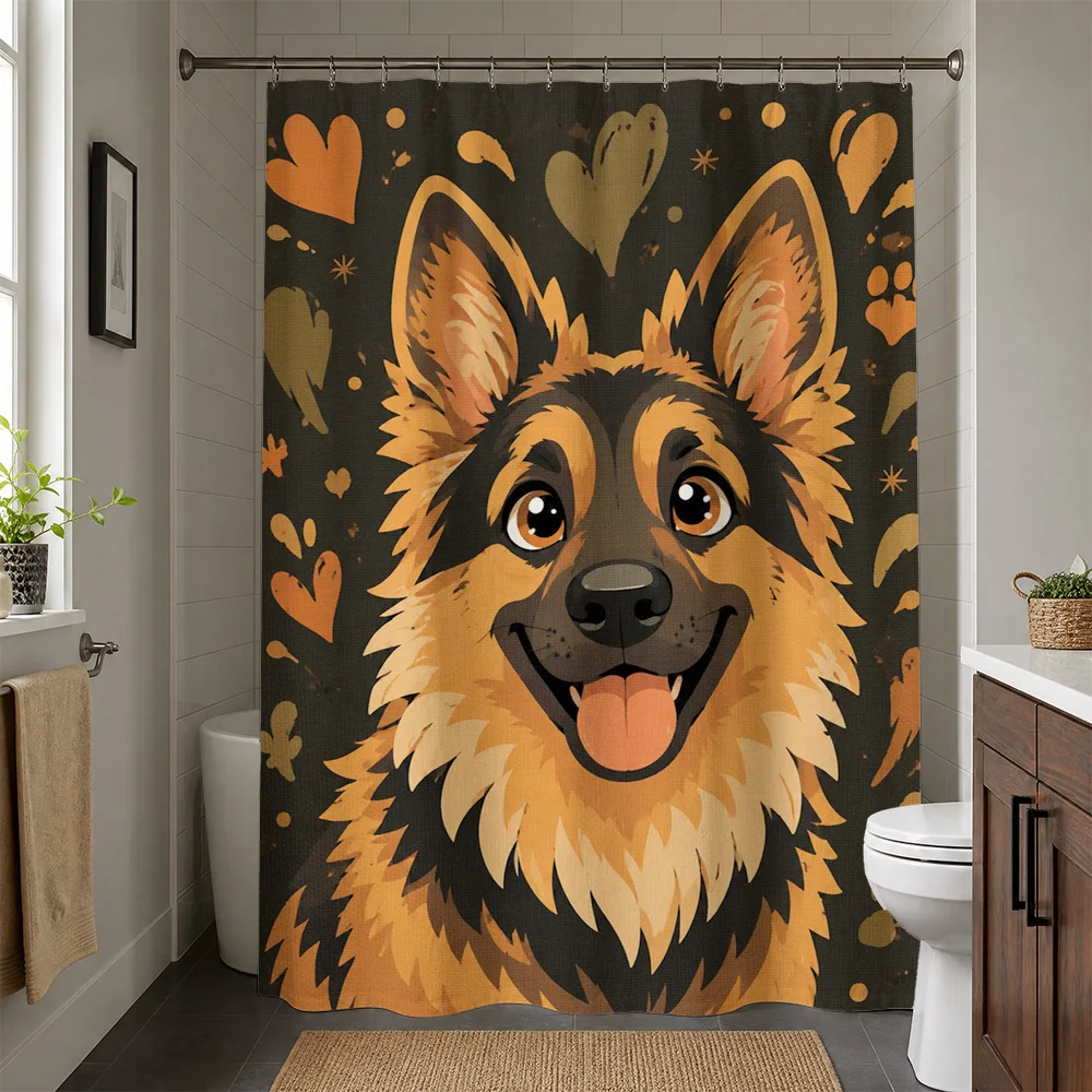 Cute Happy German Shepherd Dog Shower Curtain Waterproof Bathroom Decor Pet Lover Gift Idea