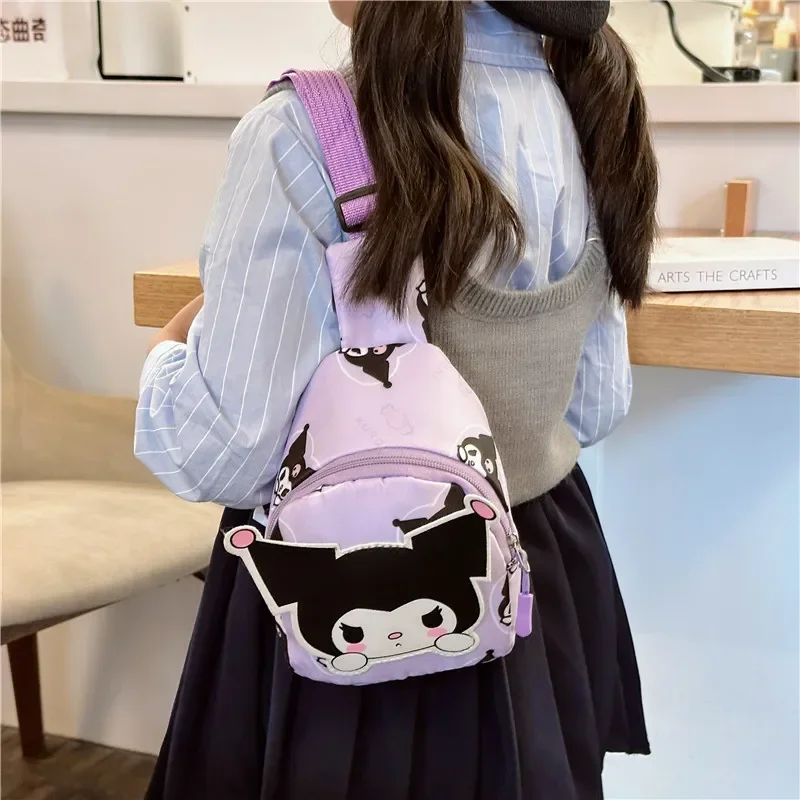 MINISO Sanrio Chest Bag Cartoon Nylon Going Out Snack Bag 2024 Girls Shoulder Crossbody Anime Kawaii Cartoon School Bag Mochila