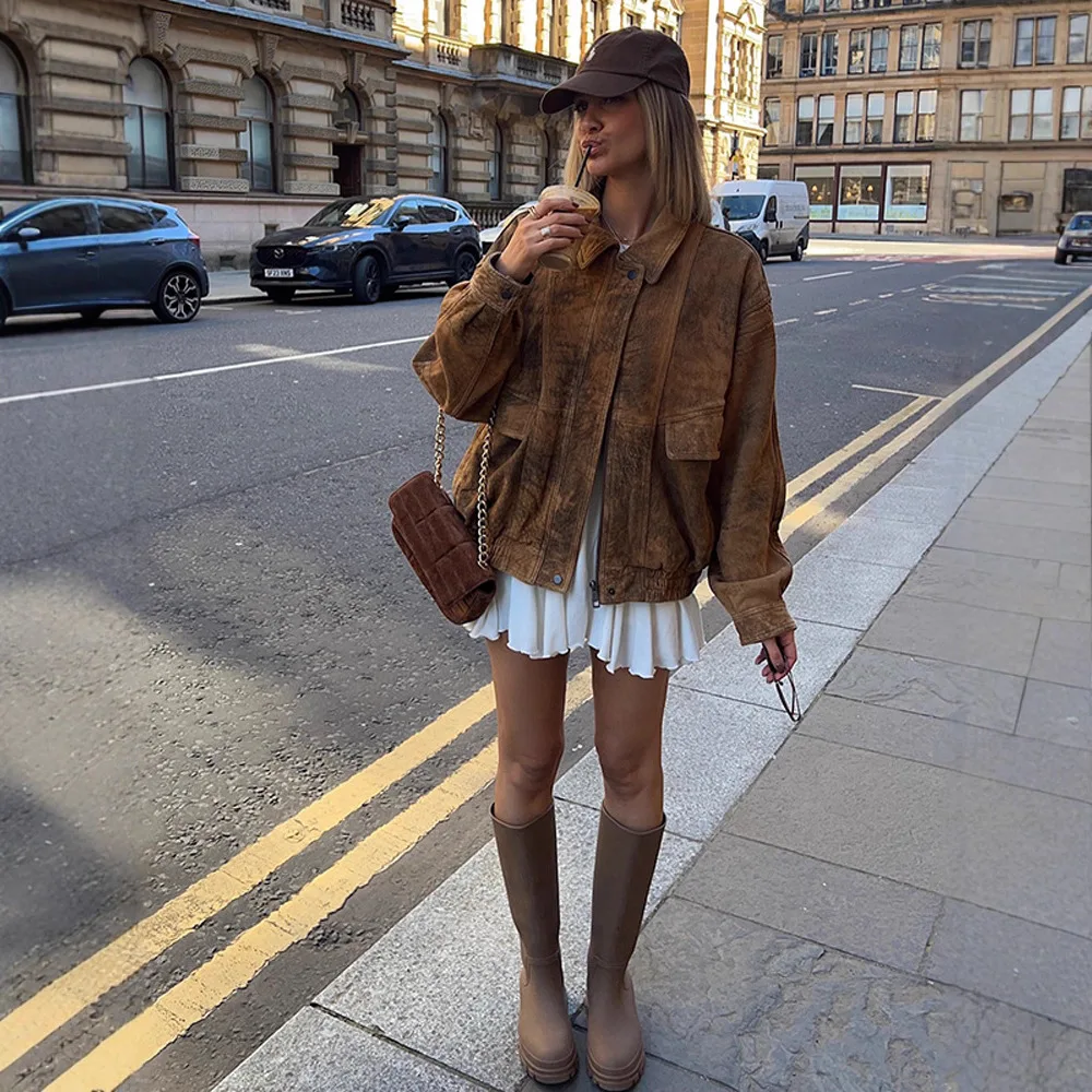 

Literary Retro Style Solid Color Lapel Long Sleeve Suede Jacket 2025 Autumn and Winter New Model
