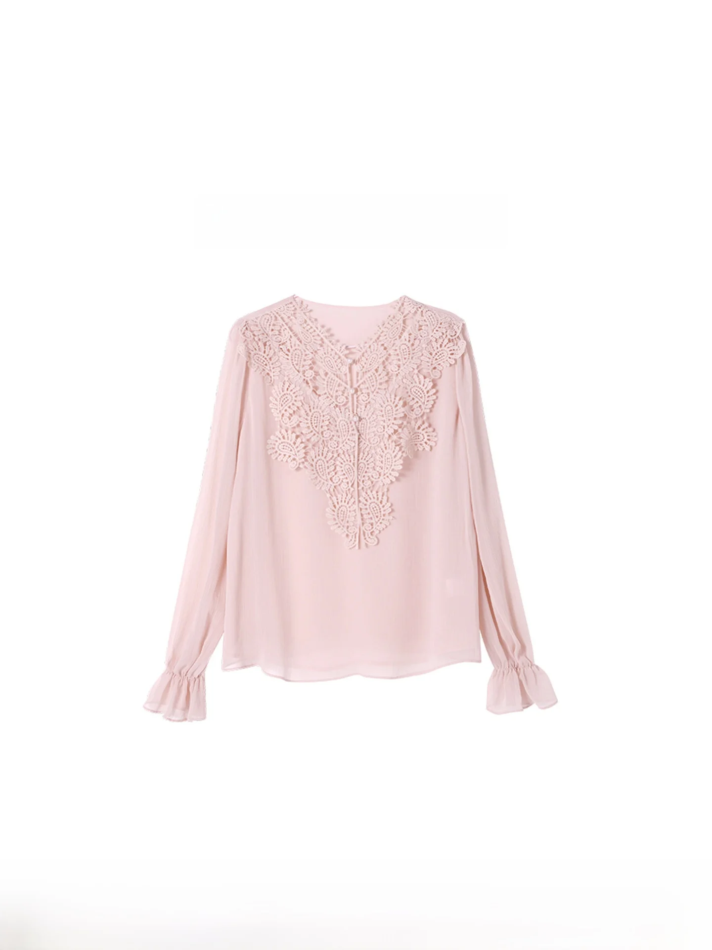 

Kun Total Spring Pink Lace Shirt Women's Spring Summer Elegant Design Top New Style Casual Straight Polyester Long Sleeve