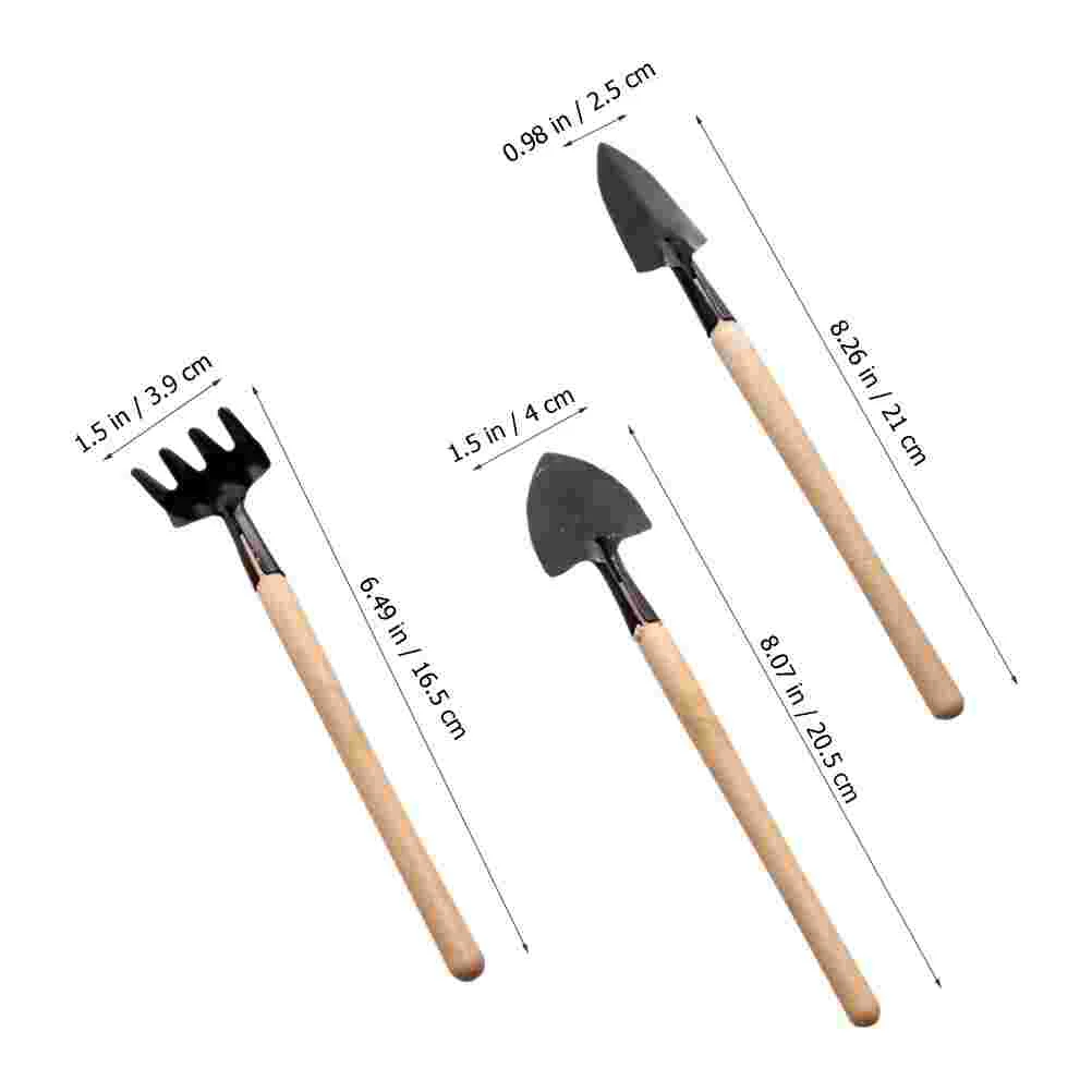 2 Sets Mini Tool Gardening Rake Tools Plants House Container Hand Wooden Handle Metal Planting Child