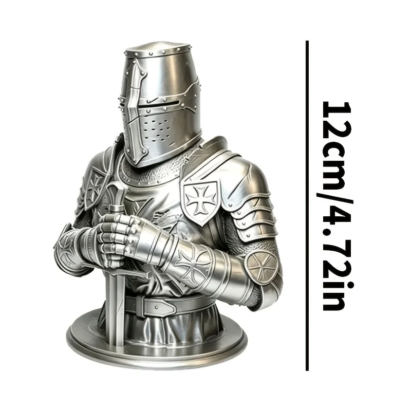 1-Piece Knight-Style Bust 3D Printed Statue, Realistic Templar Knight Bust, Religious Enthusiast Model, Gothic Historical Decoration, Suitable for Living Room, Library, Display Cabinet