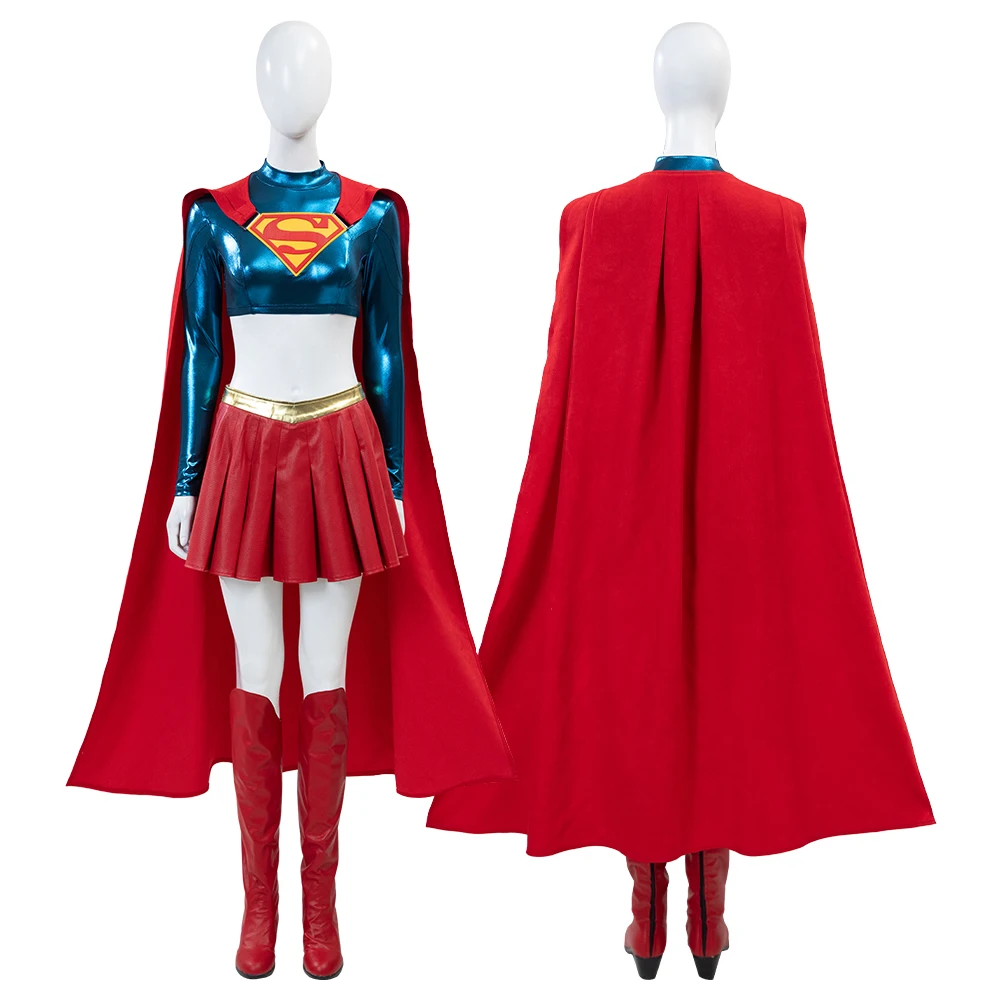 Nuevo disfraz de Supergirl, disfraz de Milly Alcock Kara mañana, trajes para mujer, traje de Carnaval de Halloween, Top corto, faldas, traje con capa