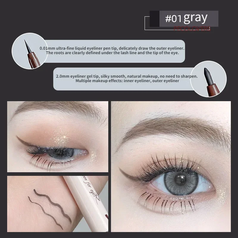 2 w 1 brązowym żelowy Eyeliner ołówkiem Ultra-slim płynnym Eyeliner cień w piórze gładki, wysokopigmentowy długopis żelowy jedwabnik trwały makijaż oczu