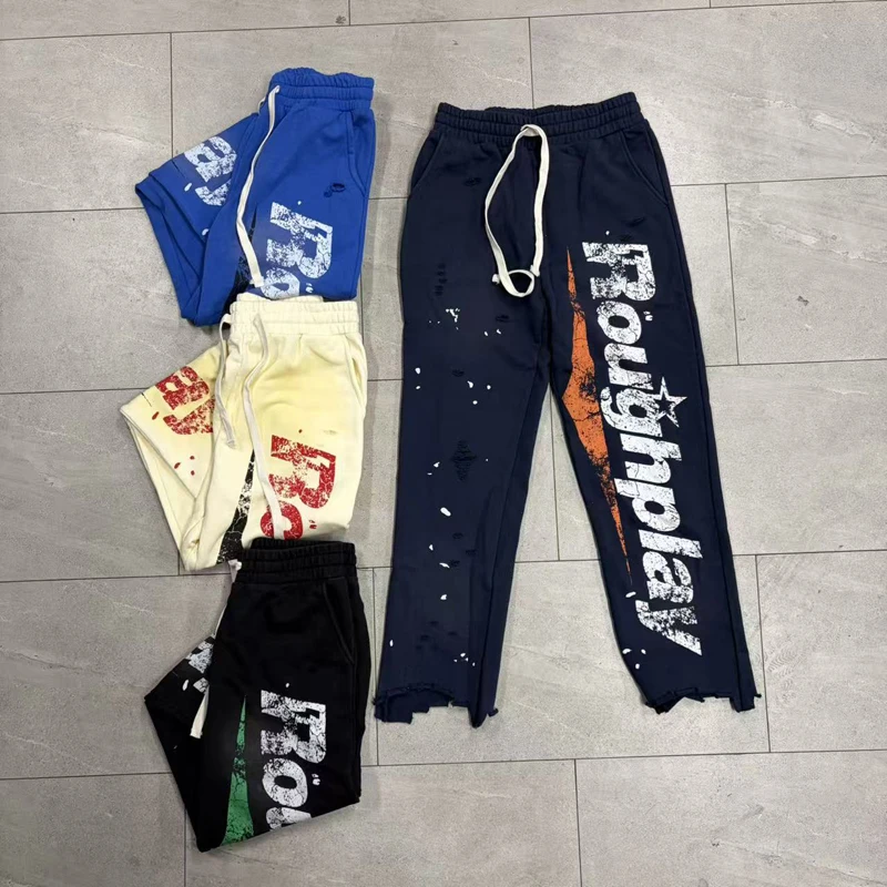 Fashion Trend High-quality Washed Retro Sanitary Pants Tassels Holes Casual Roughplay Pants
