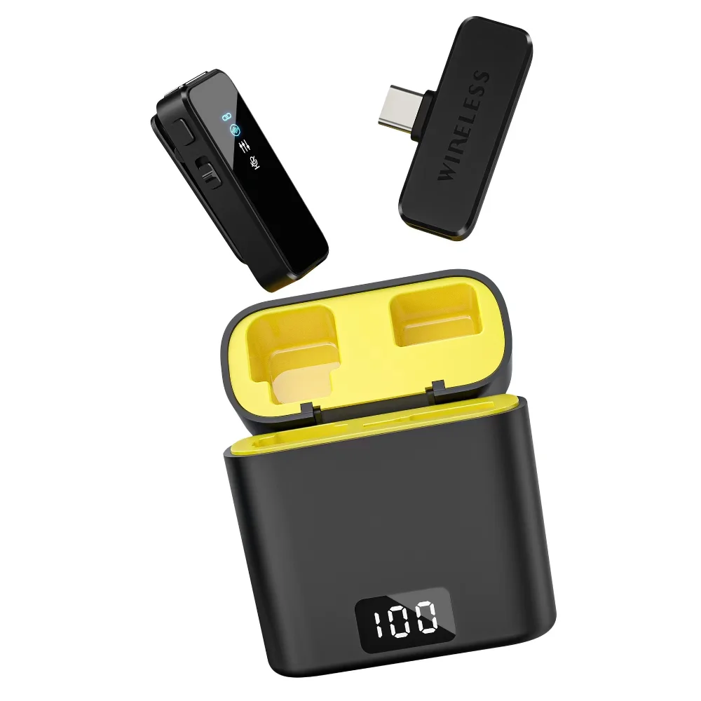 Wireless Streaming Microphone with Noise Cancelling & Charging Case with Digital Display