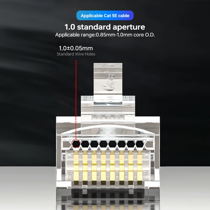 Cncob Cat5e Pass Through Connector 50PCS  RJ45 Plug Front Perforated Design Cat5e Network 8P8C Crystal Head 100pcs