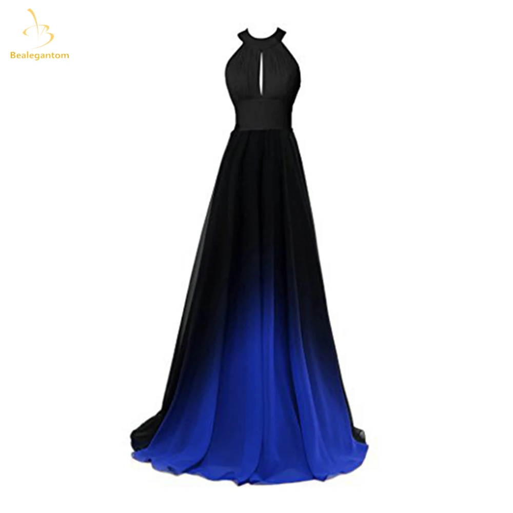 

Bealegantom Sexy Halter Gradient Prom Dresses Beaded Long Chiffon Ombre Formal Evening Cocktail Party Gown Robes De Soiree