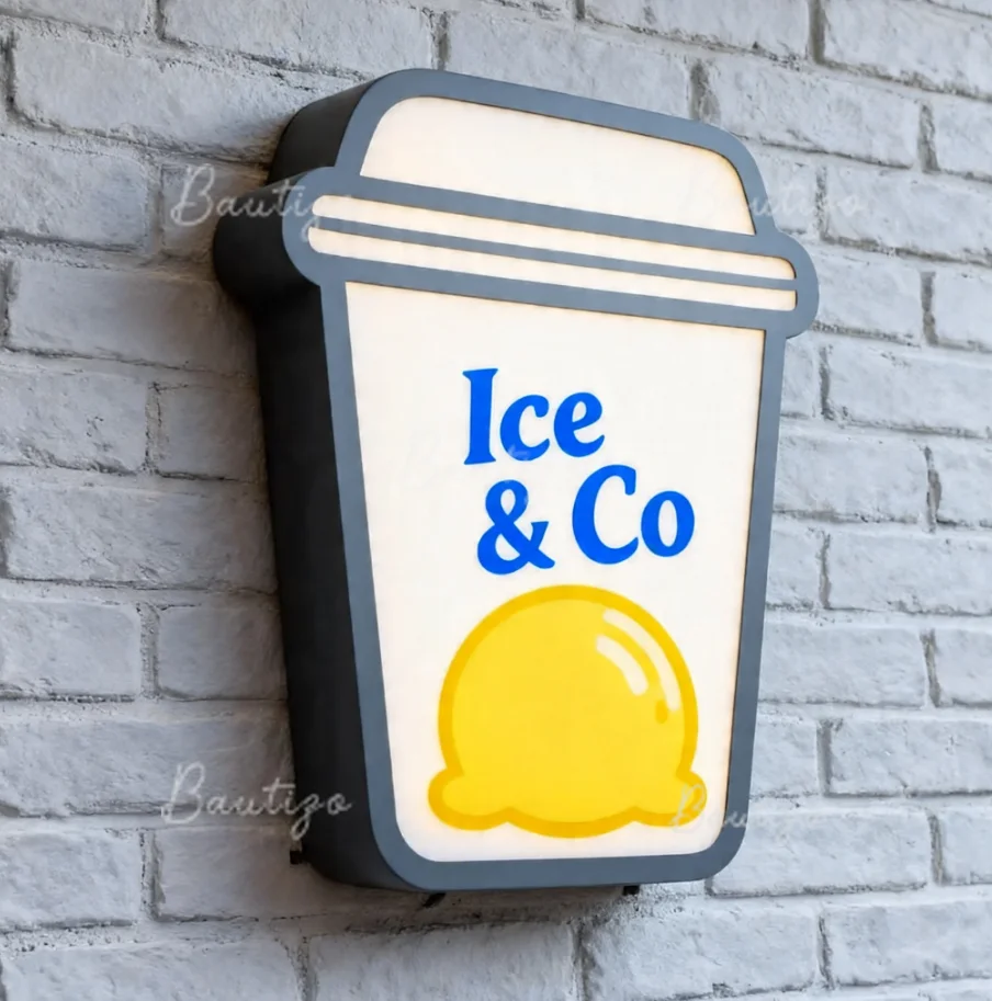 Custom 3D LED Lightbox Sign |Ice Cream Shop Personalized  Illuminated Sign | Light Up Business Signage Electronic Components