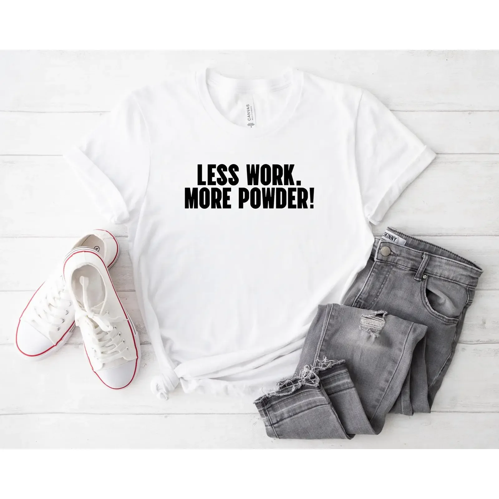 Skiing T Shirt Less Work More Powder Winter Holiday vintage Washed Versatile Soft Unisex graphic Slightly streetwear homme