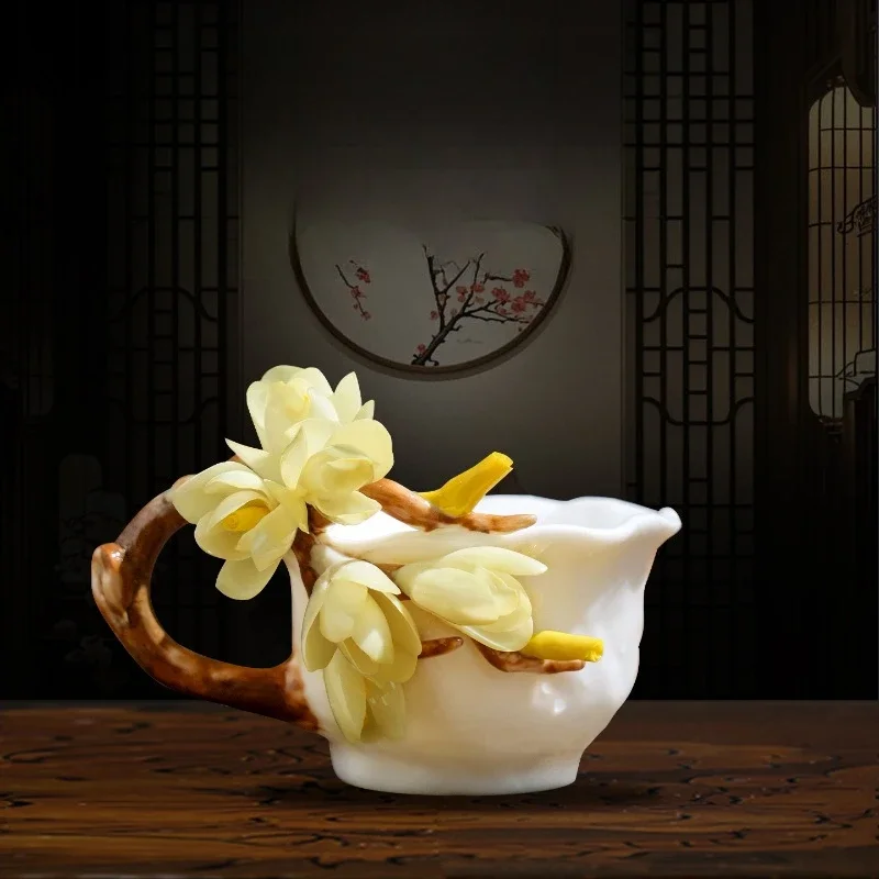 

Hand-squeezed flower ceramic water cup, magnolia flower coffee cup, teacup cup, Christmas gift for girls' girlfriends'