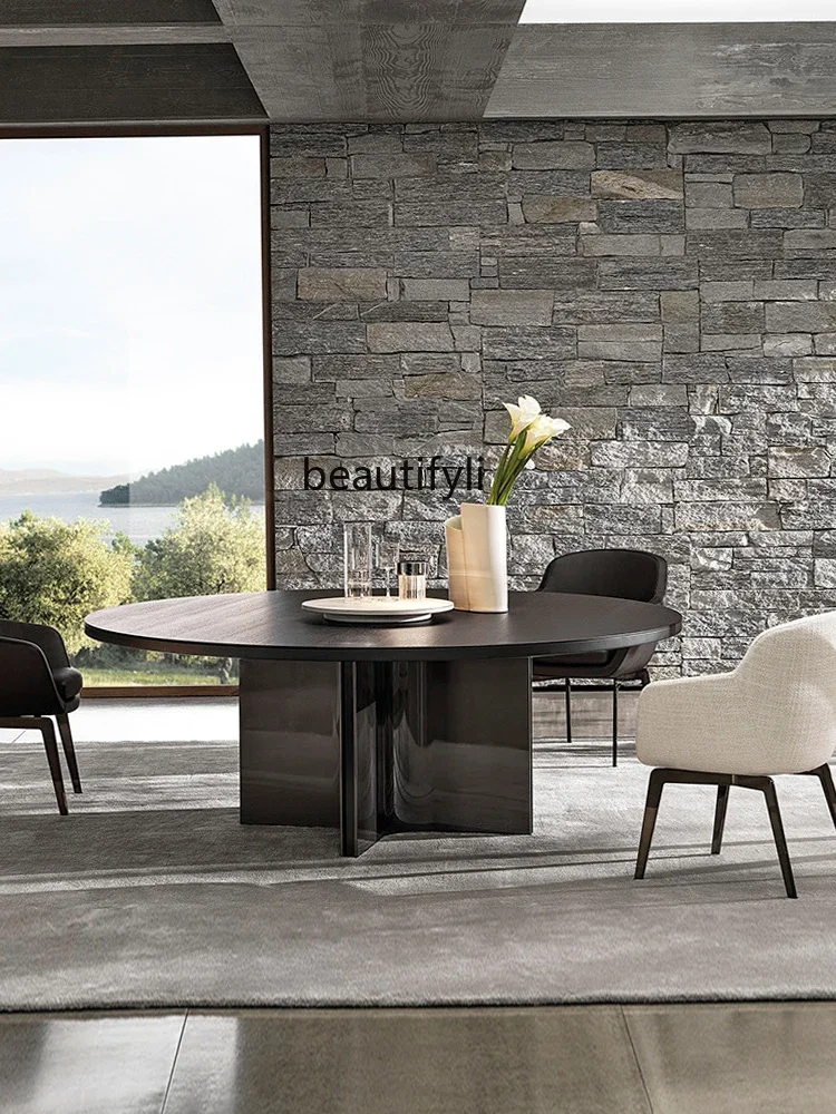 

Minimalist Italian style, natural marble dining table, large flat-floor villa customization