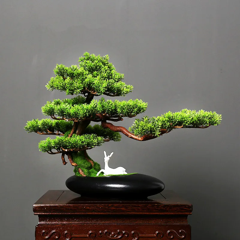 

Simulation Green Plants Artificial Flower Welcoming Pine Bonsai Home Ornaments Teahouse Zen Landscape Decoration