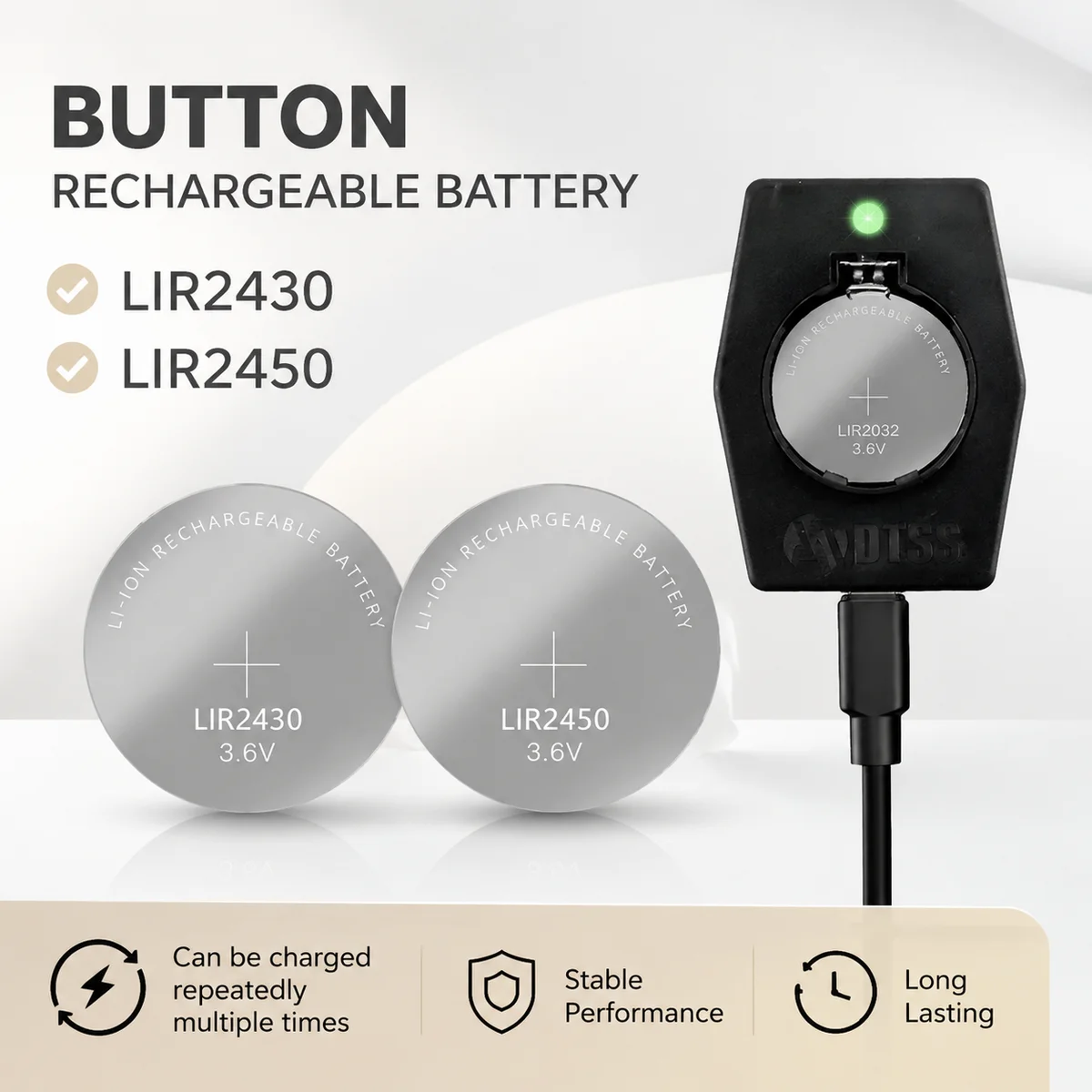 Rechargeable Lithium Coin Cell Button Battery LIR2430 LIR2450 2-10PCS Charging Replacement for CR2430 CR2450 For Watches