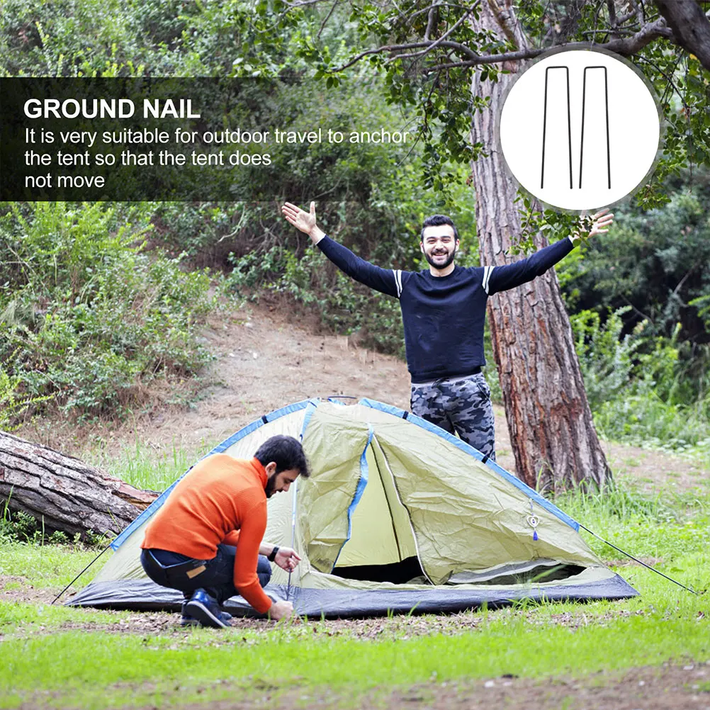 

50Pcs U-Shaped Metal Lawn Stakes Portable Ground Pegs for Gardening Camping Tent Anchoring Landscape Fixing Nails