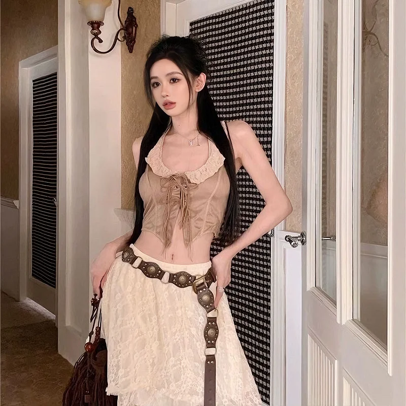 

Y2k Skirt Girl Large Size New Korea Stacking Harajuku Piercing Fart Curtain Lace Apron Lace Spring Summer Mid Length Skirt