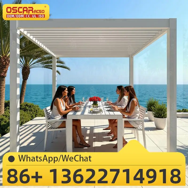 

Rolling Retractable Patio Canopy Electric Automatic Metal Polycarbonate Structure for Garden Backyard Poolside pergola