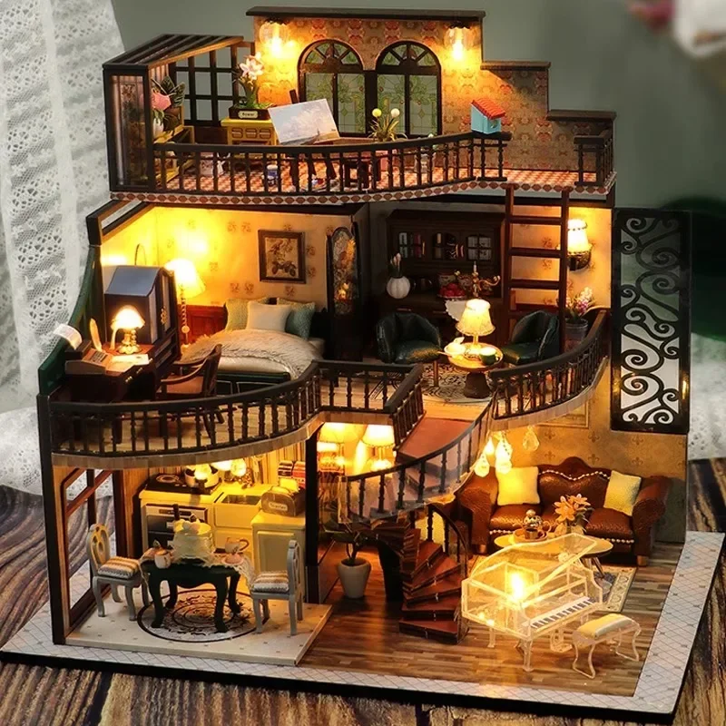 Building Dreams High Pavilion Handmade Model Cabin Assembling Wooden House Birthday Gifts Female