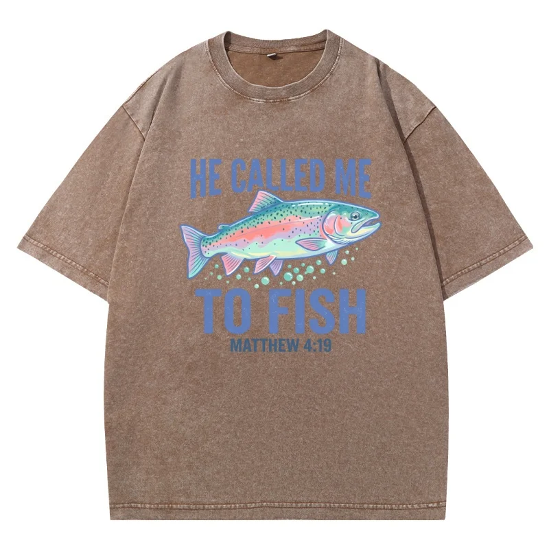 Christian Fishing Ready To Press Graphic T Shirts Cotton Oversized He Called Me To Fish Bible Verse T-shirt Fisherman Jesus
