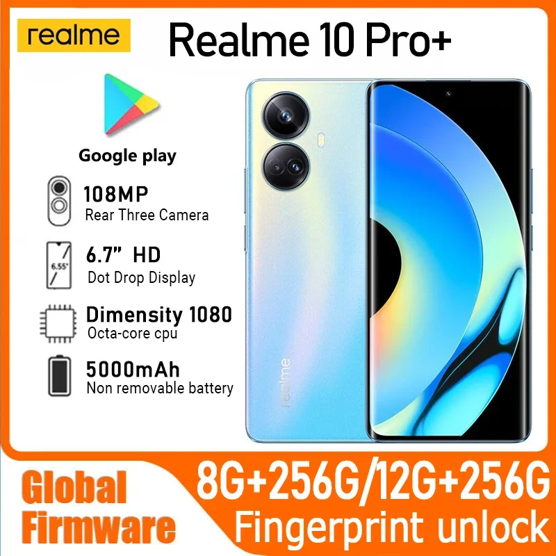 OPPO realme 10 pro plus 5G Global firmware Unlocked 6.7 inch Dual SIM 12GB 256GB Main camera 108MP Used Phone