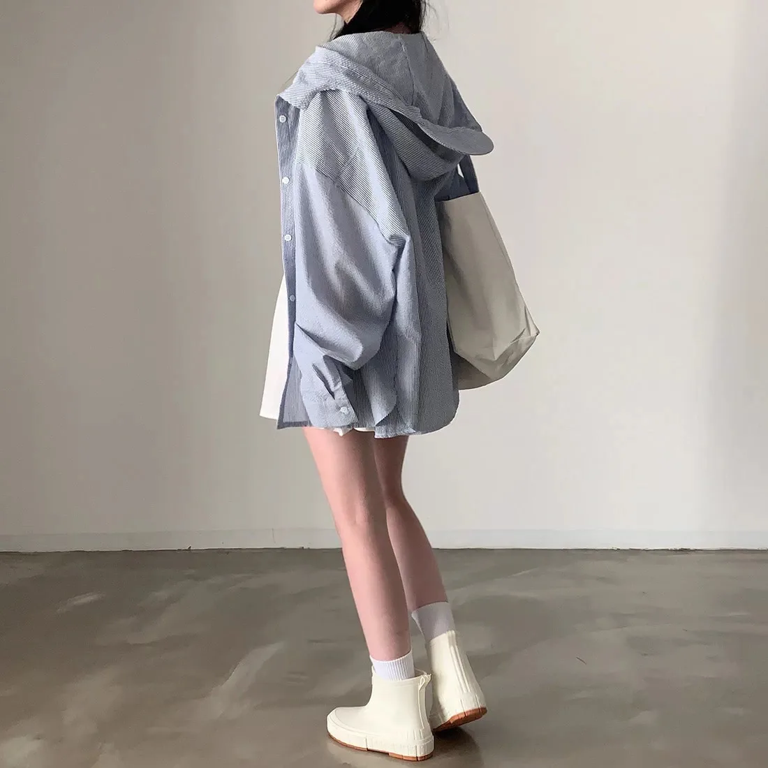 Chic Comfortable Long Sleeve Drawstring Hooded Shirt Trendy Lazy Style Women's Fashion New Arrival Dongda Gate Cotton Polyester