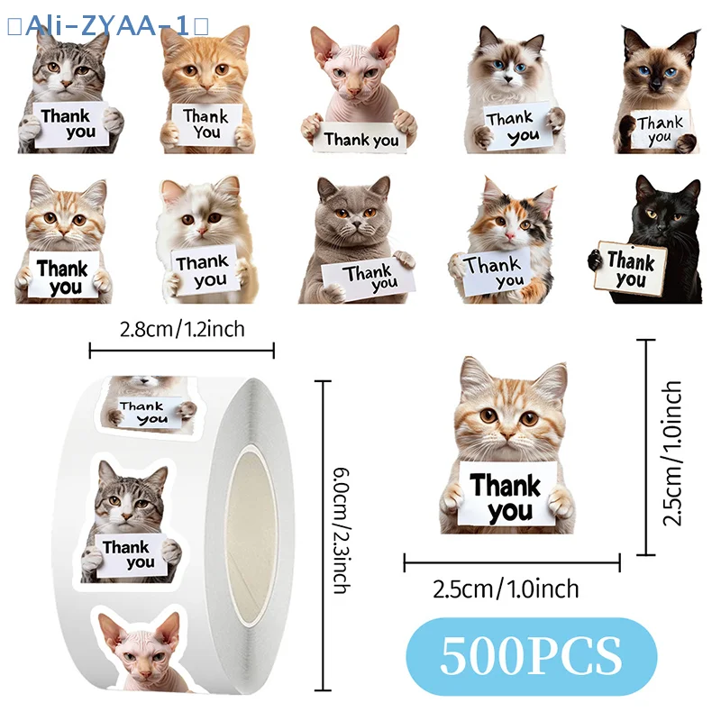 【ZYAA-1】500Pcs Dog Cat Thank You Stickers Roll Cute Puppy Adhesive Labels Tags For Supporting My Small Business Envelope