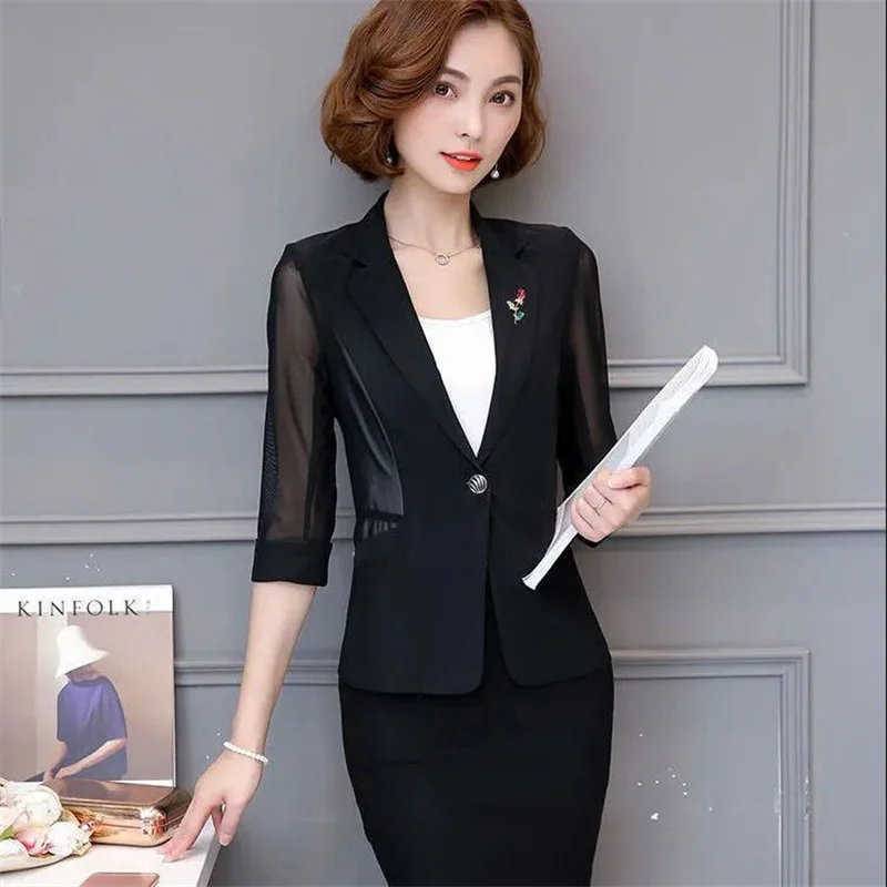 Pure Colour Female Slim Small Suit Jacket Women\'s Spring Summer New Short Top Fashion Temperament Blazers Casual Sunscreen Shirt